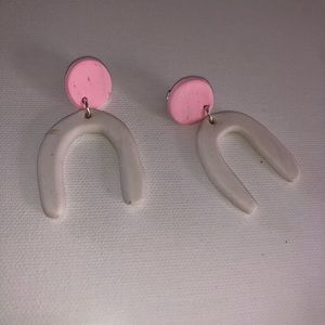 Pink and white wishbone earrings